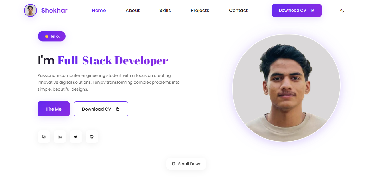 Shekhar Bhatt Portfolio Website homepage showing personal branding and projects